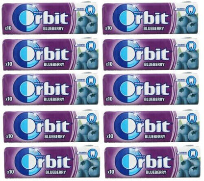 10 WRIGLEY'S ORBIT BLUEBERRY Flavor Sugarfree Chewing Gum Packs 14g 0.49oz
