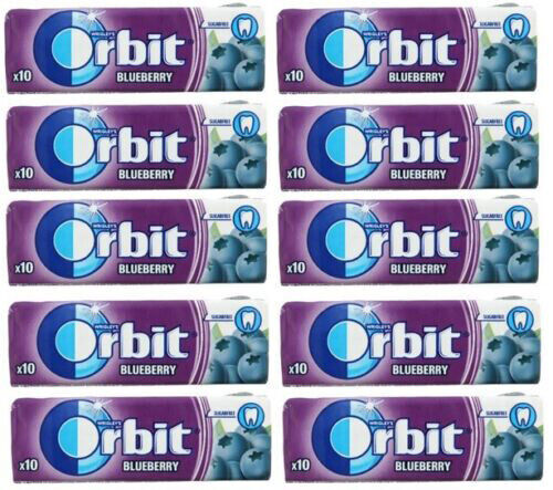 10 WRIGLEY'S ORBIT BLUEBERRY Flavor Sugarfree Chewing Gum Packs 14g 0.49oz