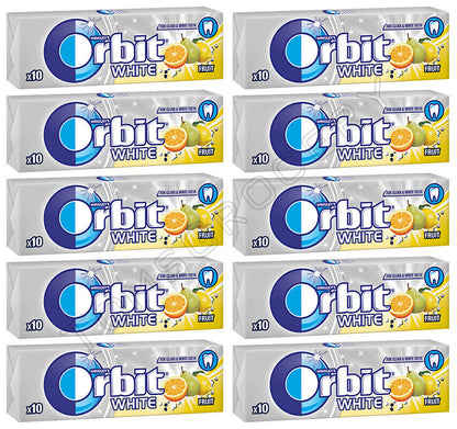 10 x WRIGLEY'S ORBIT WHITE FRUIT Flavor Sugarfree Chewing Gum 14g 0.49oz