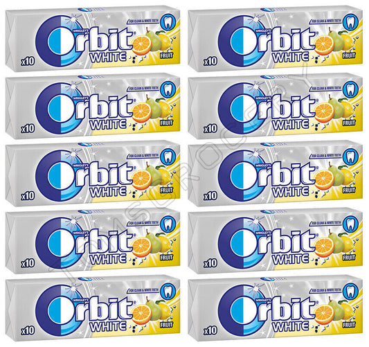 10 x WRIGLEY'S ORBIT WHITE FRUIT Flavor Sugarfree Chewing Gum 14g 0.49oz