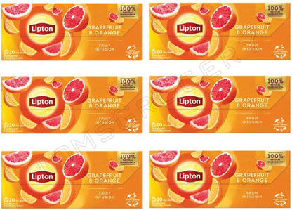 6 x LIPTON GRAPEFRUIT & ORANGE Flavor Fruit Infusion Tea Boxes (120 servings)