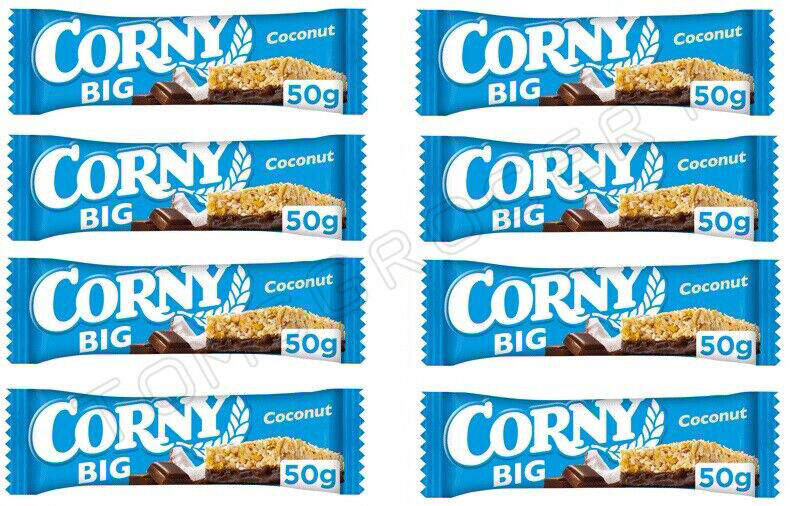 8 x CORNY BIG COCONUT Flavor Healthy Energy Breakfast Cereal Bars 50g