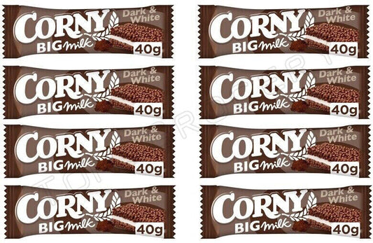 8 x CORNY BIG DARK & WHITE CHOCOLATE Healthy Energy Breakfast Cereal Bars 40g