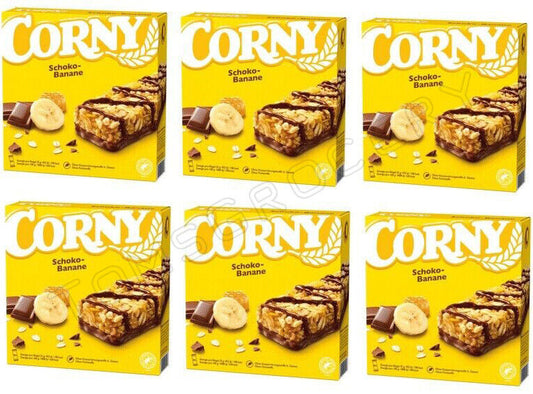 6 x CORNY CHOCOLATE & BANANA Healthy Energy Breakfast Cereal Bar Boxes 150g