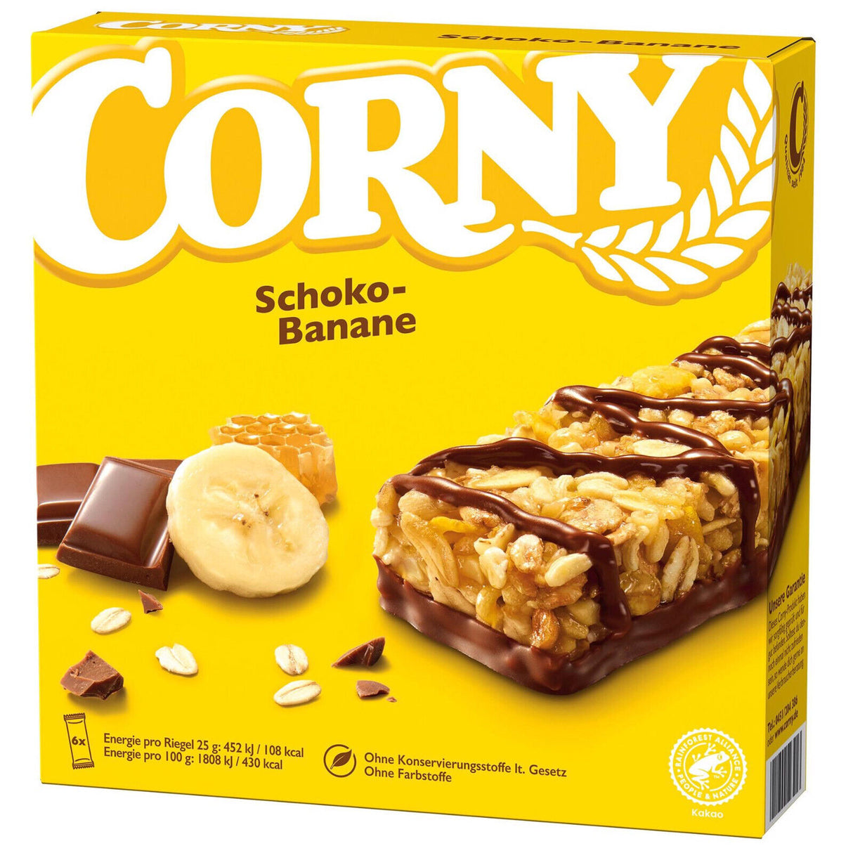 6 x CORNY CHOCOLATE & BANANA Healthy Energy Breakfast Cereal Bar Boxes 150g