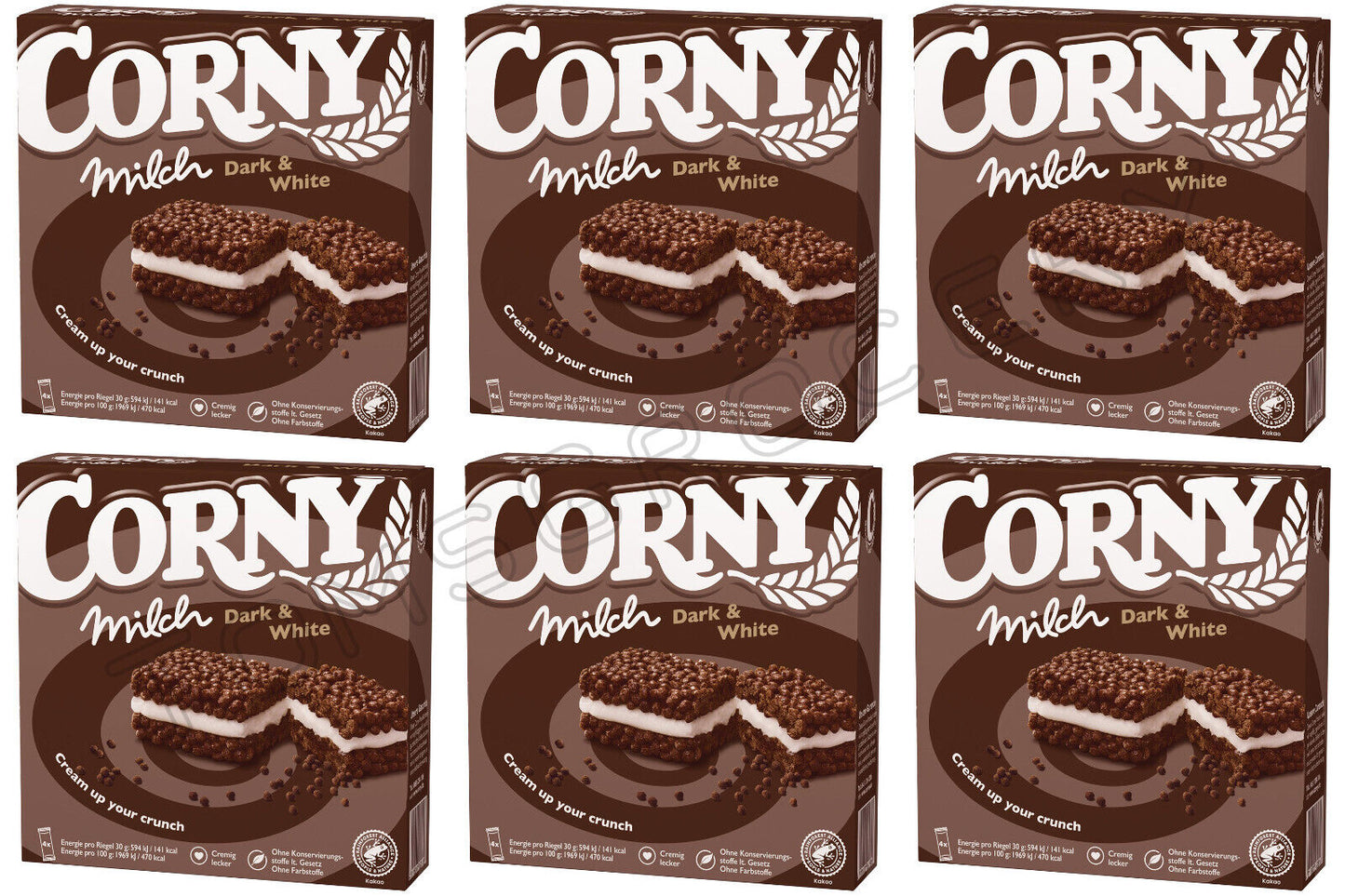 6 CORNY Milk Crunchy Cereal Bars with Cream Healthy Energy Breakfast Snacks 120g