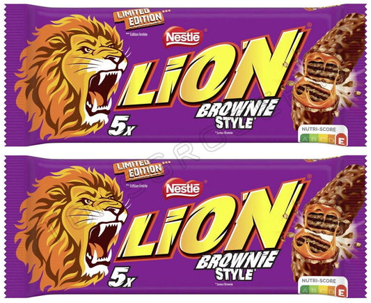 2 x LION BROWNIE STYLE Crisp & Creamy Chocolate Bars Sweets Snacks (10 servings)