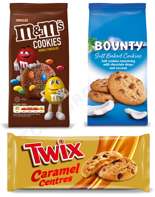 3 x TWIX BOUNTY & M&M's Cookies Bundle Mix European Candy Sweets Party Snacks