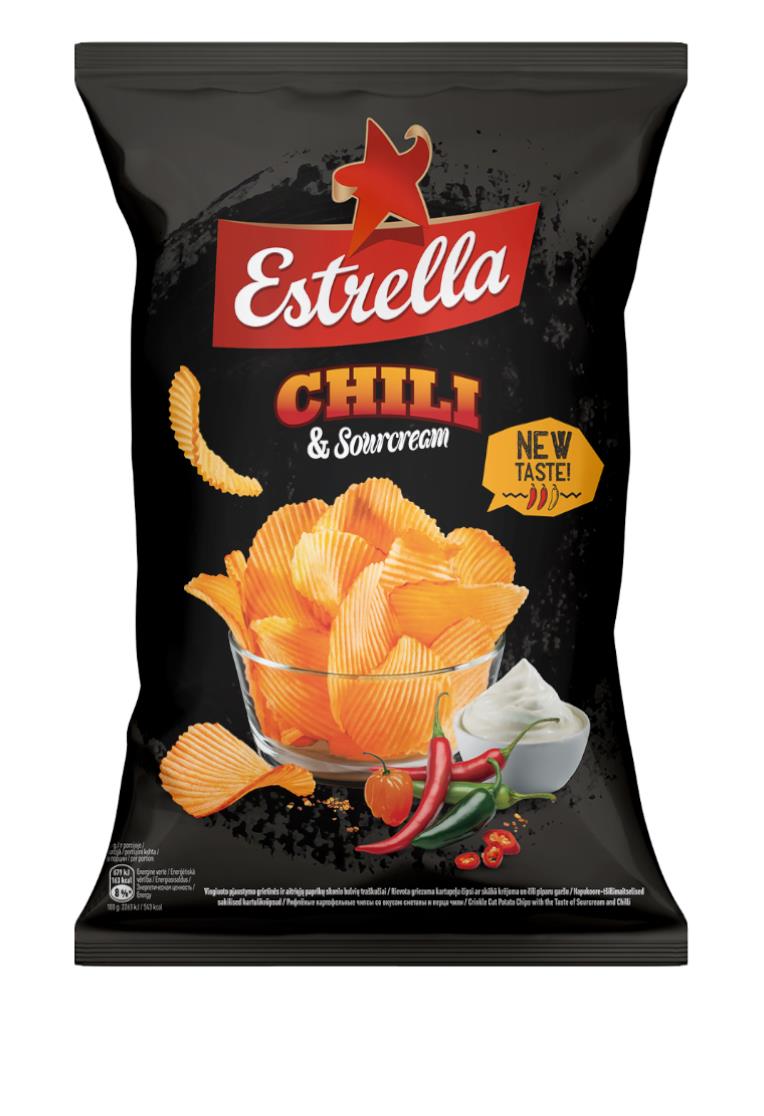 4 x ESTRELLA CHILI & SOUR CREAM Flavour Potato Chips European Snacks 130g