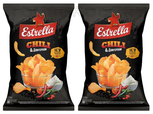 2 x ESTRELLA CHILI & SOUR CREAM Flavour Potato Chips European Snacks 130g