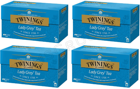 4 TWININGS LADY GREY TEA Orange Lemon Citrus Black Tea Boxes 100 servings total