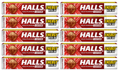 10 x HALLS ENERGY CAFFEINE Cola Flavor Pastilles Refreshing Candy 32g 1.1oz