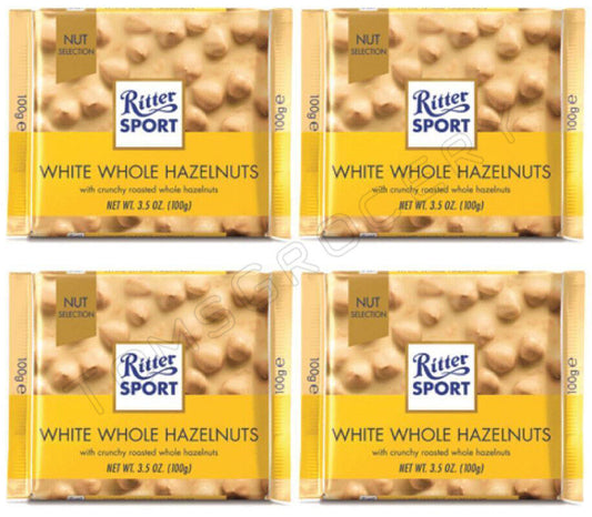 4 RITTER SPORT White Whole Hazelnuts German Chocolate Bars Sweets 100g 3.5oz