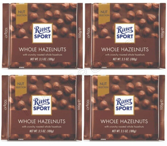 4 x RITTER SPORT Whole Hazelnuts German Milk Chocolate Bars Sweets 100g 3.5oz