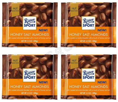 4 x RITTER SPORT Honey Salt Almonds Flavor German Chocolate Bars Sweets 100g