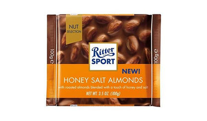 4 x RITTER SPORT Honey Salt Almonds Flavor German Chocolate Bars Sweets 100g