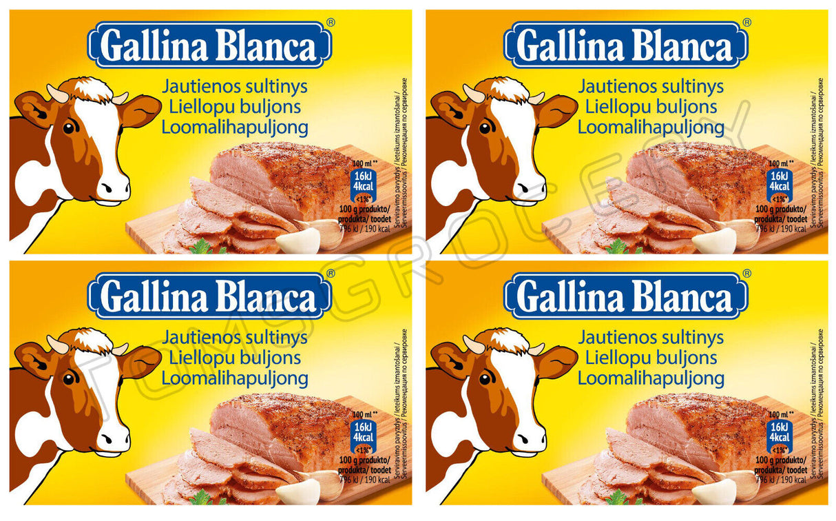 4 GALLINA BLANCA BEEF Soup Cubes Bouillon Broth Packs 80g 2.8oz