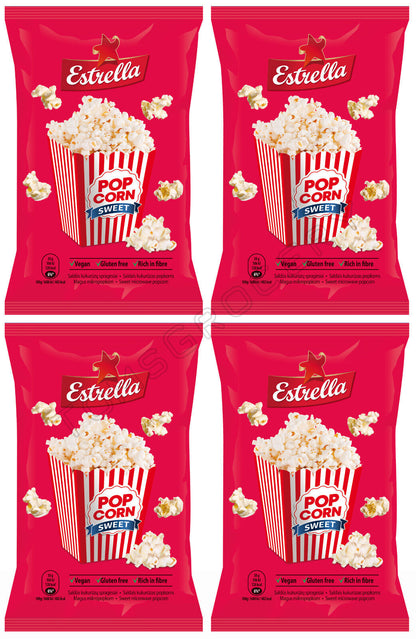 4 x ESTRELLA POP CORN SWEET Sugar Flavor Snacks Microwave Ready Bags 90g 3.18oz