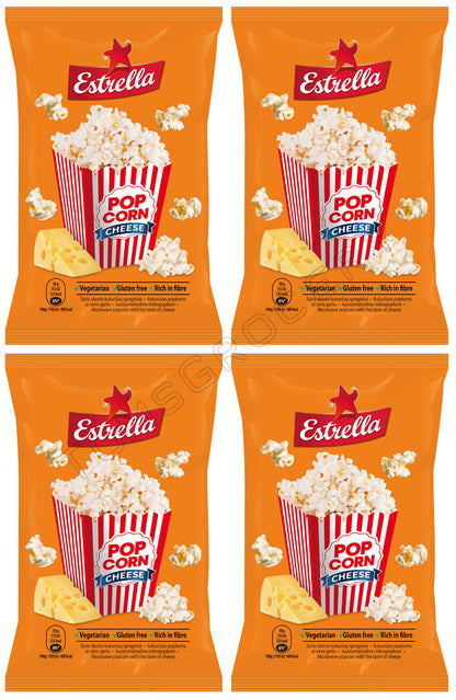 4 x ESTRELLA POP CORN CHEESE Flavor Snacks Microwave Ready Bags 90g 3.18oz