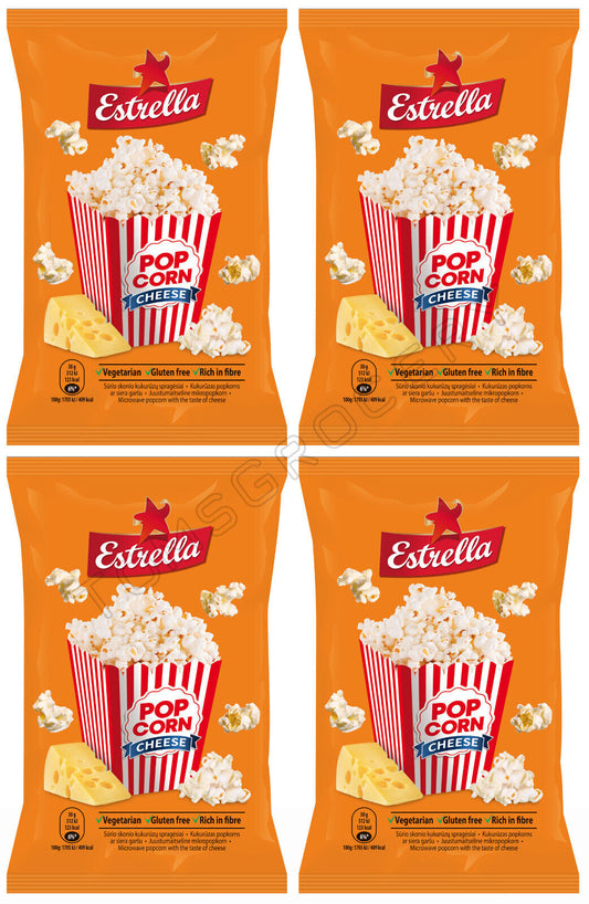 4 x ESTRELLA POP CORN CHEESE Flavor Snacks Microwave Ready Bags 90g 3.18oz