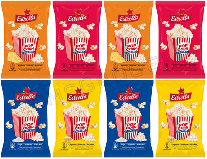 8 x ESTRELLA POP CORN PARTY FLAVORS MIX Snacks Microwave Ready Bags 90g 3.18oz