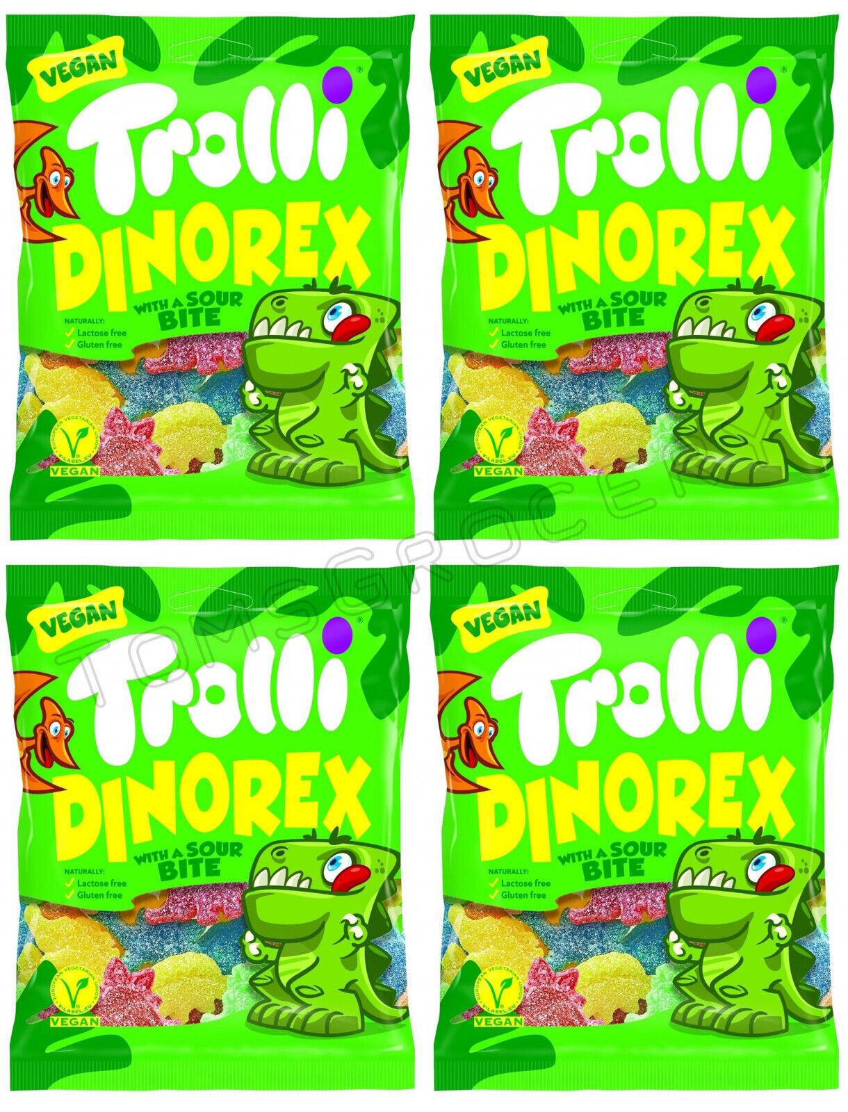 4 x TROLLI DINOREX Sour Sugar Coates Gummies German Sweets Candy Treats 100g 7oz