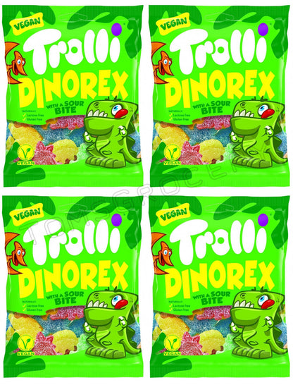 4 x TROLLI DINOREX Sour Sugar Coates Gummies German Sweets Candy Treats 100g 7oz