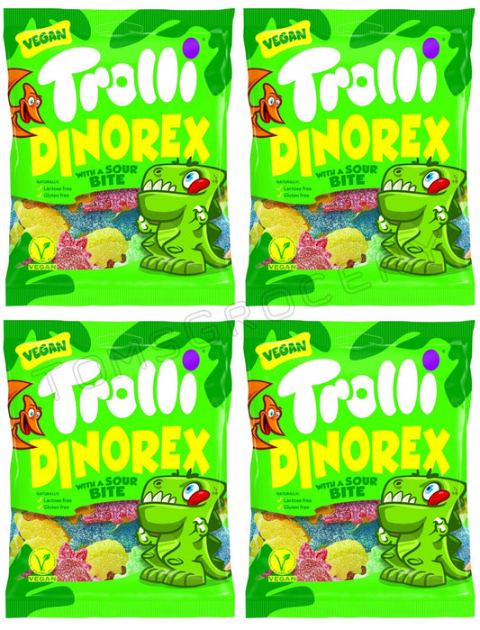 4 x TROLLI DINOREX Sour Sugar Coates Gummies German Sweets Candy Treats 100g 7oz