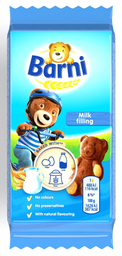 BEAR BARNI Soft Sponge Biscuit Cakes Treats Sweets with Milk Filling 24x 30g