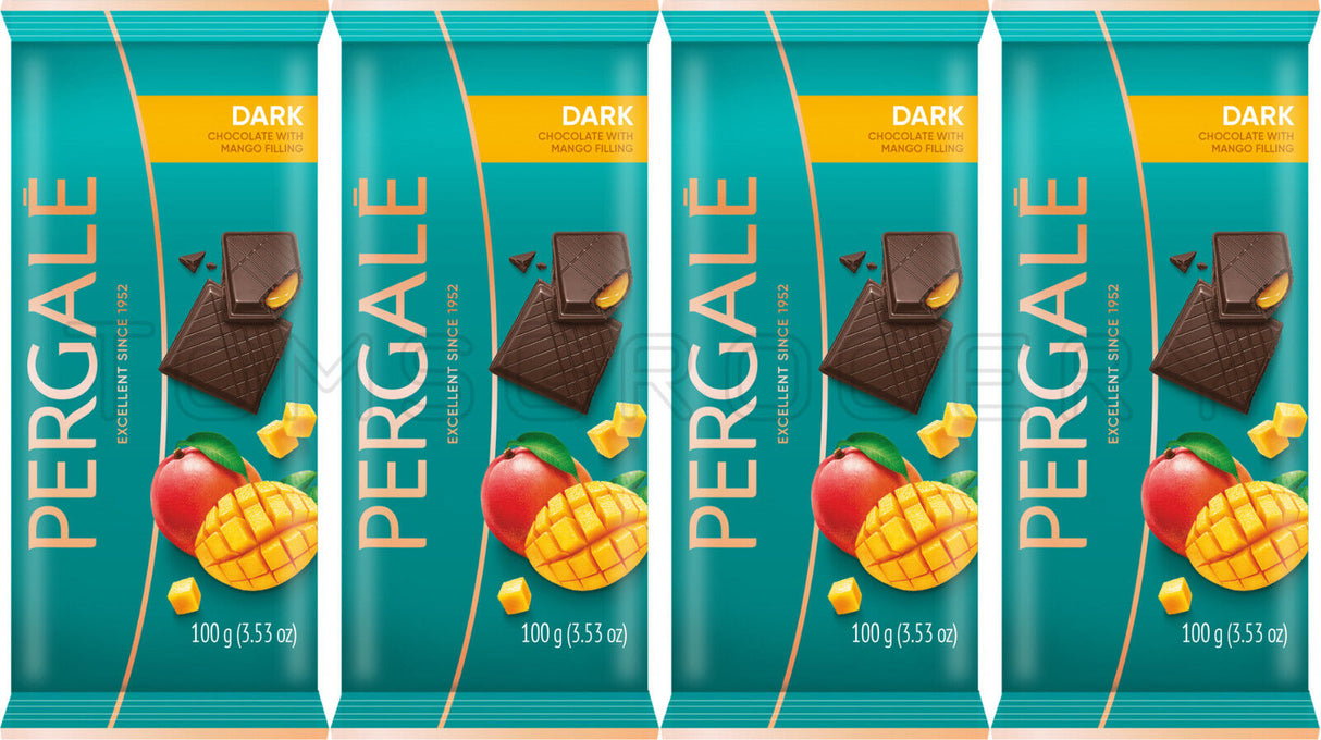 4 PERGALE Dark Chocolate Bars with Mango Filling 100g 3.5oz