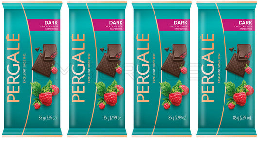 4 PERGALE DARK CHOCOLATE with Raspberry Pieces European Candy Sweets 85g 3oz