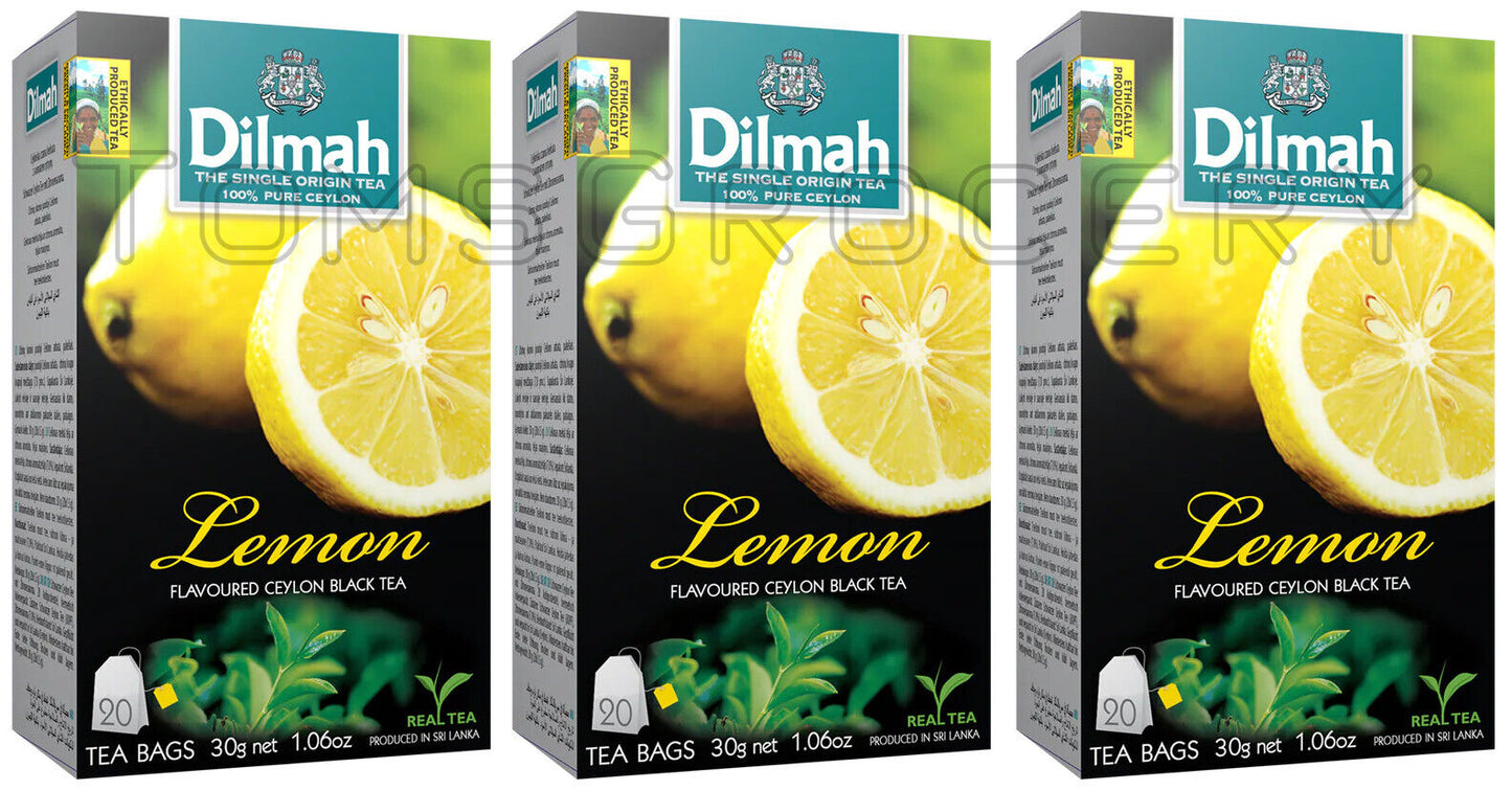 3 DILMAH LEMON Flavor Ceylon Black Tea Sri Lanka Origin (60 servings)
