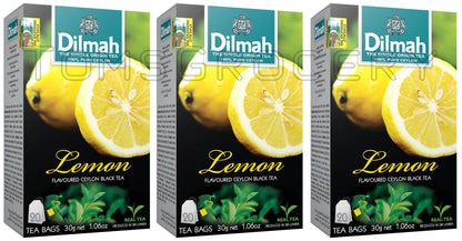 3 DILMAH LEMON Flavor Ceylon Black Tea Sri Lanka Origin (60 servings)