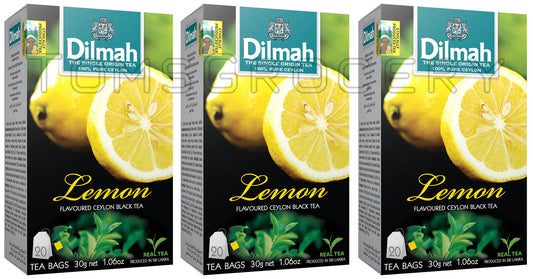 3 DILMAH LEMON Flavor Ceylon Black Tea Sri Lanka Origin (60 servings)