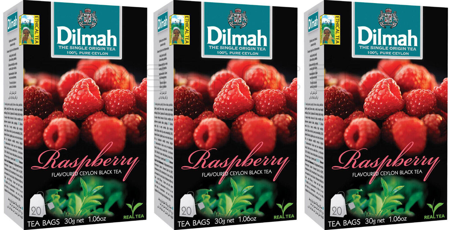 3 DILMAH RASPBERY Flavor Ceylon Black Tea Sri Lanka Origin (60 servings)
