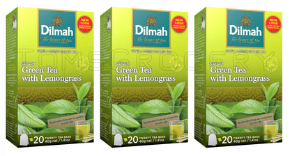 3 DILMAH CEYLON GREEN TEA WITH LEMONGRASS Tea Sri Lanka Origin (60 servings)