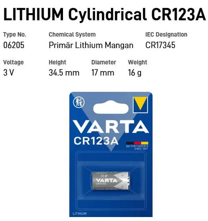 10 VARTA LITHIUM CR123A 6205 3V CR17345 06205 Cylindrical Batteries