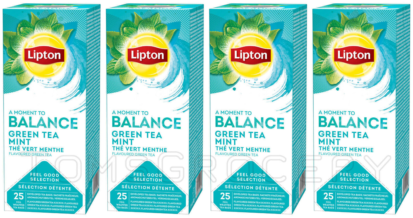 4 LIPTON BALANCE GREEN TEA MINT Flavor Tea Boxes (100 servings total)
