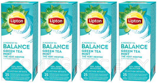 4 LIPTON BALANCE GREEN TEA MINT Flavor Tea Boxes (100 servings total)