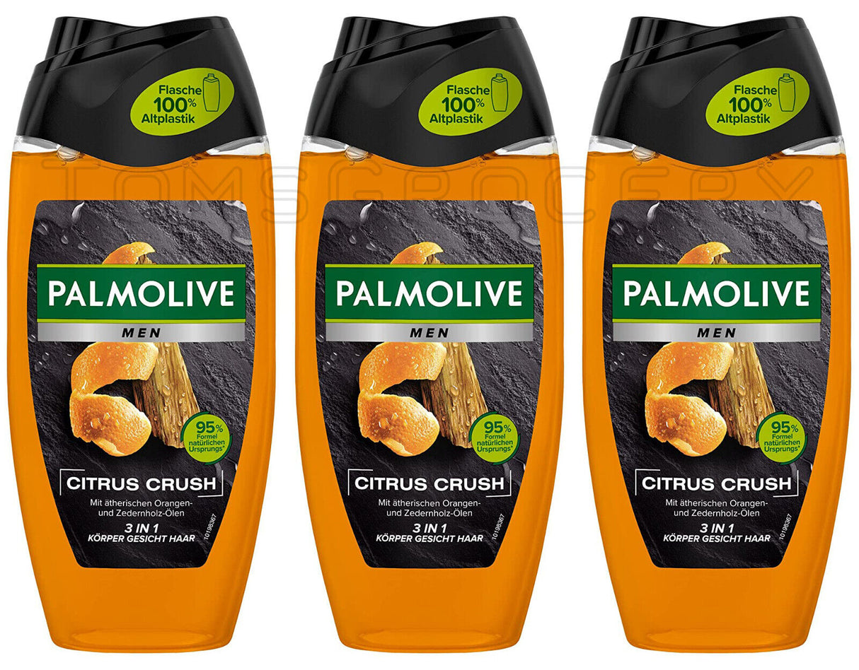 3 PALMOLIVE MEN CITRUS CRUSH 3in1 Shampoo Shower Gel Orange Cedarwood Oils 500ml