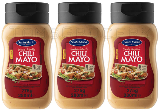 3 SANTA MARIA Smoky Chipotle Chili Mayo Topping Sauce Bottles 280ml