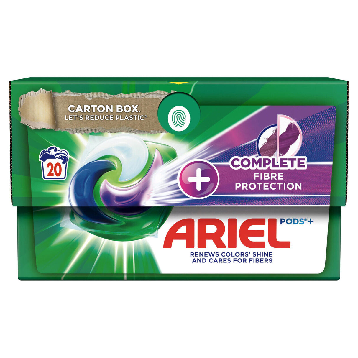 ARIEL COMPLETE FIBER PROTECTION Laundry Capsules 20 Washing Machine Pods Box