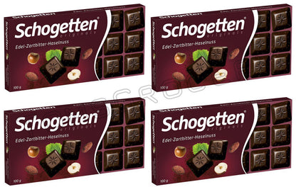 4 SCHOGETTEN Dark Chocolate Bars With Hazelnuts German Sweets Candy 100g 3.5oz