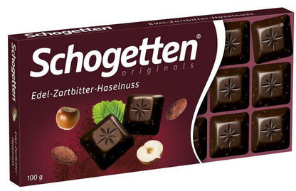 4 SCHOGETTEN Dark Chocolate Bars With Hazelnuts German Sweets Candy 100g 3.5oz