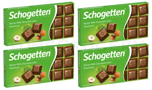 4 SCHOGETTEN Milk Chocolate Bars With Hazelnuts German Sweets Candy 100g 3.5oz