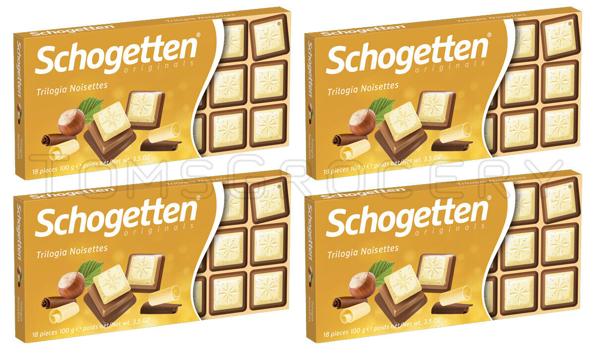 4 SCHOGETTEN Trilogia Noisettes Flavor Chocolate Bars German Sweets 100g 3.5oz