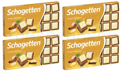 4 SCHOGETTEN Trilogia Noisettes Flavor Chocolate Bars German Sweets 100g 3.5oz