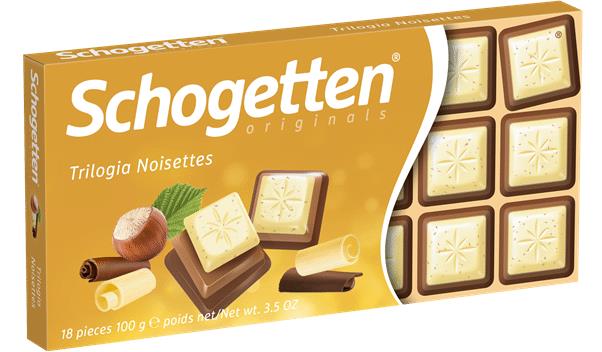 4 SCHOGETTEN Trilogia Noisettes Flavor Chocolate Bars German Sweets 100g 3.5oz