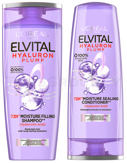 L'OREAL ELVITAL HYALURON PLUMP SHAMPOO & CONDITIONER Set Hydration for Dry Hair