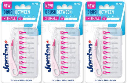 3 JORDAN BRUSH BETWEEN Refillable Interdental Brush With Refill Heads Size XS